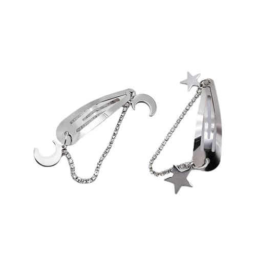 Ranuw Haarspange Mond Und Stern Charm Haarnadel Für Frauen Y2K Harajuku Fransenkette Haarspange Niedlich Süß Und Cool Statement Haarspange von Ranuw