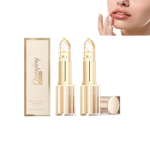 Gold Crystals Color Changing Lip Stick, 24 Hours Long Lasting Moisturizing Glossy Shiney Lipsticks, Transparente Transferproof Waterproof, Natürlich Plumper Glossy, Ellys Lipstick (2pcs) von RanzEdge