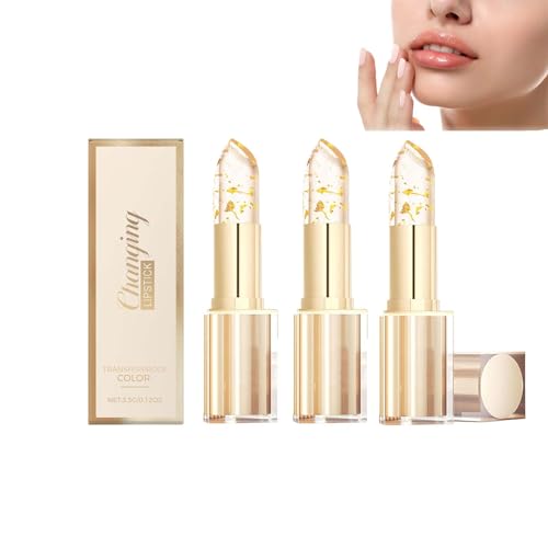 Gold Crystals Color Changing Lip Stick, 24 Hours Long Lasting Moisturizing Glossy Shiney Lipsticks, Transparente Transferproof Waterproof, Natürlich Plumper Glossy, Ellys Lipstick (3pcs) von RanzEdge
