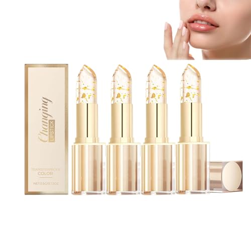 Gold Crystals Color Changing Lip Stick, 24 Hours Long Lasting Moisturizing Glossy Shiney Lipsticks, Transparente Transferproof Waterproof, Natürlich Plumper Glossy, Ellys Lipstick (4pcs) von RanzEdge