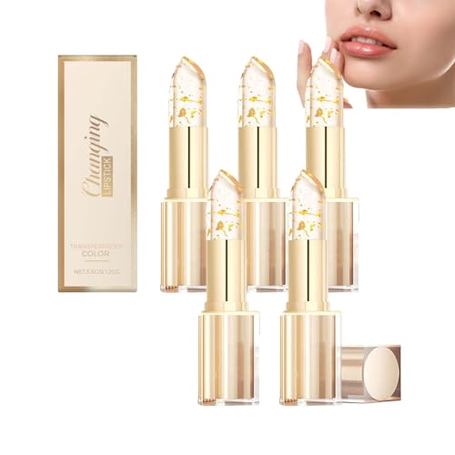 Gold Crystals Color Changing Lip Stick, 24 Hours Long Lasting Moisturizing Glossy Shiney Lipsticks, Transparente Transferproof Waterproof, Natürlich Plumper Glossy, Ellys Lipstick (5pcs) von RanzEdge