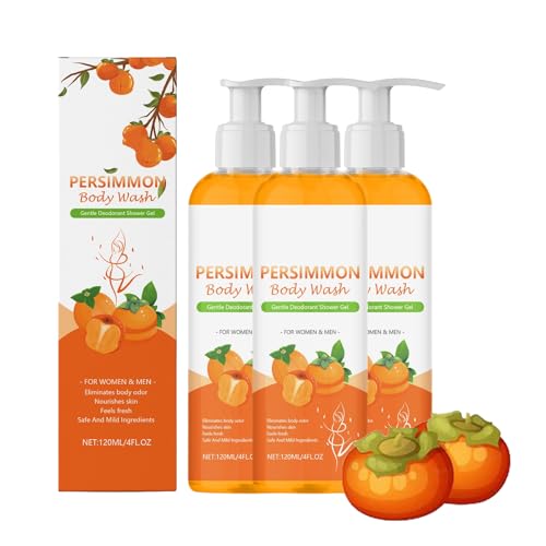 Persimmon Moisturizing Shower Gel, Persimmon & Green Tea Extract, Deep Cleansing Moisturizing, Odor Smell Remov, Purifying Deodorizing, Eliminating Odor-Achselhöhlen für Frauen & Männer (3pcs) von RanzEdge