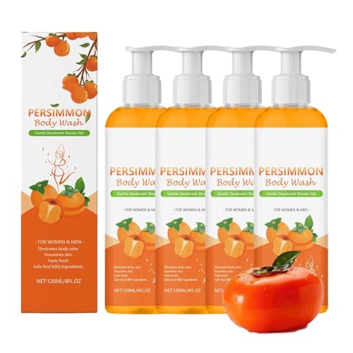 Persimmon Moisturizing Shower Gel, Persimmon & Green Tea Extract, Deep Cleansing Moisturizing, Odor Smell Remov, Purifying Deodorizing, Eliminating Odor-Achselhöhlen für Frauen & Männer (4pcs) von RanzEdge