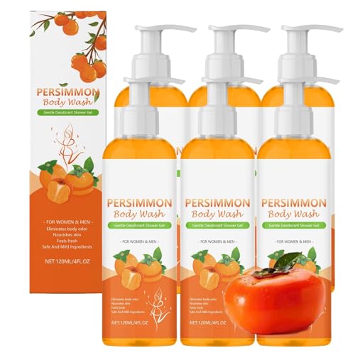 Persimmon Moisturizing Shower Gel, Persimmon & Green Tea Extract, Deep Cleansing Moisturizing, Odor Smell Remov, Purifying Deodorizing, Eliminating Odor-Achselhöhlen für Frauen & Männer (6pcs) von RanzEdge