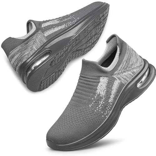 Raoendis Damen Sneakers Slip On Sportschuhe – Leichte rutschfeste Turnschuhe Mesh Luftpolster Walkingschuhe für Sportliche Aktivitäten Grau 36 von Raoendis