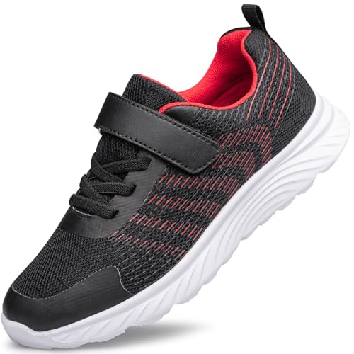 Raoendis Jungen Mädchen Sportschuhe Kinder Turnschuhe Basketballschuhe Atmungsaktive Leichtgewicht-Laufschuhe mit Mesh-Oberfläche für Indoor Outdoor Schwarz Rot 33 von Raoendis