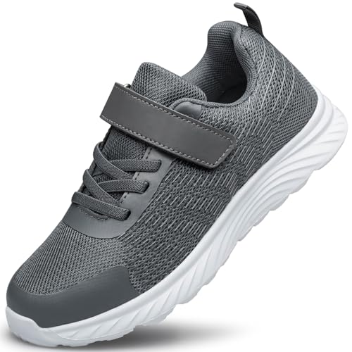 Raoendis Jungen Mädchen Tennisschuhe Kinder Turnschuhe Basketballschuhe Sportschuhe Atmungsaktiv Laufschuhe Sneaker für Schule Outdoor Grau 36 von Raoendis