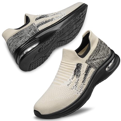Raoendis rutschfeste Damen Sneakers – Bequeme Slip On Turnschuhe mit atmungsaktivem Mesh für Fitness, Spaziergänge Freizeitgestaltung Beige 40 von Raoendis