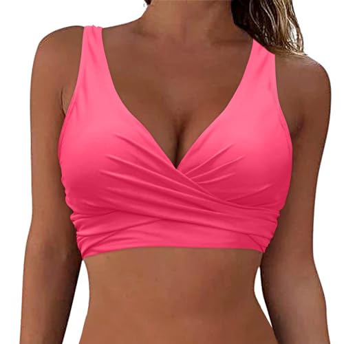 Bikini BH Dame Bademoden Bikinioberteil Große Brüste Damen Push up Bikini Top Gepolstert Swimsuit Bra Sport Trocknend Padded Bikini Swim Oberteil Rückenfrei Bikinioberteil mit Polster ohne (Pink, M) von Raopuzi