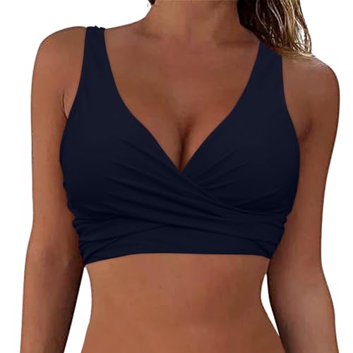 Bikinioberteil Damen Bademoden Bikinioberteil Große Brüste Push up Bikini Top Gepolstert Swimsuit Bra Sport Trocknend Padded Bikini Swim Oberteil Rückenfrei V Ausschnitt Gepolstert Polster (Navy, M) von Raopuzi