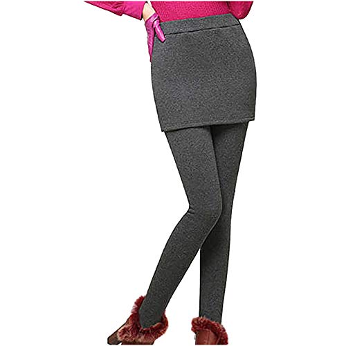 Damen Leggings mit Rock Winter Knöchelläng Laufhose Seitenschlitz Tennisrock mit Leggings Fleece Yoga Sport Soft Rockhose Tennisbekleidung 2-in-1 Radlerhose Kurze Skirt (Grey, S) von Raopuzi
