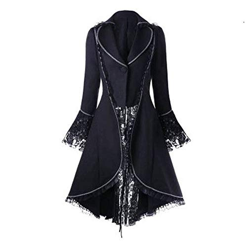 Damen Steampunk Gothic Long Coat, Frack Mantel Retro Jacke B-a-r-o-c-k Punk Kleidung Vintage Viktorianischen Langer Cosplay Kostüm S-m-o-k-i-n-g U-n-i-f-o-r-m (Black, L) von Raopuzi