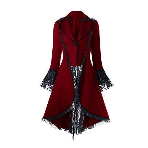 Damen Steampunk Gothic Long Coat, Frack Mantel Retro Jacke B-a-r-o-c-k Punk Kleidung Vintage Viktorianischen Langer Cosplay Kostüm S-m-o-k-i-n-g U-n-i-f-o-r-m (Red, S) von Raopuzi