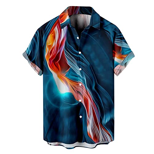Hemd Herren Bunt Kurzarm Hemd Herren Hippie Hawaii Hemd Männer Hemd Herren Hip Hop Hemd Herren Print Grün Hemd Herren Freizeit Oversize Hemd Herren Muster von Raopuzi