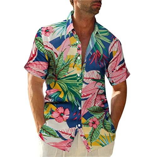 Herren Hemd Bluse Farbenfroher Druck Kurzarmhemd Sommer Urlaub Freizeithemd Sommerhemd Bunte Kurzarm T-Shirt Hawaiihemd Mit Button Strand Blumen BeiläUfige Hemden (Grün, M) von Raopuzi