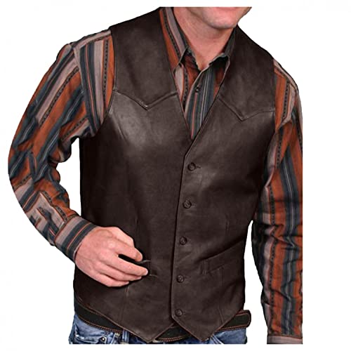 PU Motorradweste Bikerweste Jacke Biker Rocker Motorrad Clubweste Shirt Tanktop Gilet Formal Classic Braun Herren Lederweste V Ausschnitt Lässig Vintage Leder Weste Slim Fit Soft von Raopuzi