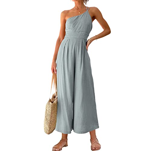 Raopuzi Damen Jumpsuit Frauen Overall One Shoulder Einfarbig Sommer Romper Playsuit Lockerer Sommer Strand Lässiger Ärmellose Hohe Taille Overall Raopuzi Damen Jumpsuit Frauen Overall One Shoulder Einfarbig Sommer Romper Playsuit Lockerer Sommer Strand Lässiger Ärmellose Hohe Taille Overall von Raopuzi