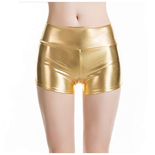 Raopuzi Damen Sexy Leder Shorts Metallic Glanz Hot-Pants Hohe Taille PU Lederoptik Kurze Hose Push up Lederimitat Kunstlederhose (Gelb, M) von Raopuzi