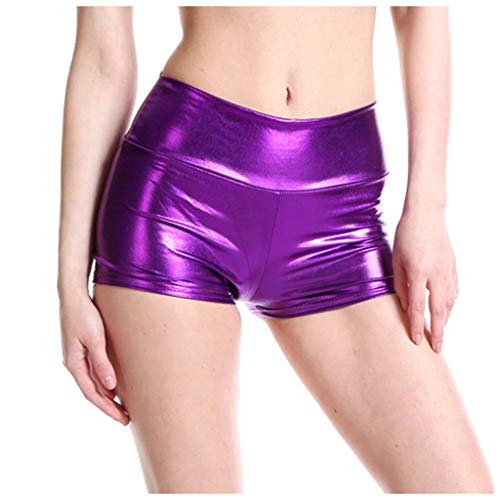 Raopuzi Damen Sexy Leder Shorts Metallic Glanz Hot-Pants Hohe Taille PU Lederoptik Kurze Hose Push up Lederimitat Kunstlederhose (Violett, L) von Raopuzi