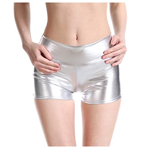 Raopuzi Damen Sexy Leder Shorts Metallic Glanz Hot-Pants Hohe Taille PU Lederoptik Kurze Hose Push up Lederimitat Kunstlederhose (Weiß, L) von Raopuzi