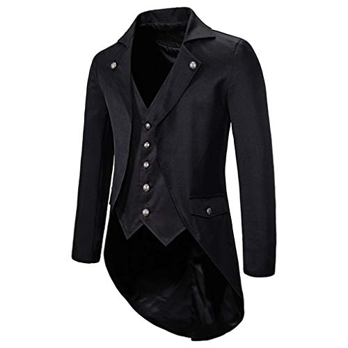 Raopuzi Herren Frack Jacke Anzug Blazer Gothic Gehrock Uniform Smoking Kostüm Elegant Slim Fit Festlich Party Oberbekleidung Cosplay Vintage Umlegekragen Knopf Mantel Männer Overcoat (Schwarz, XXL) von Raopuzi