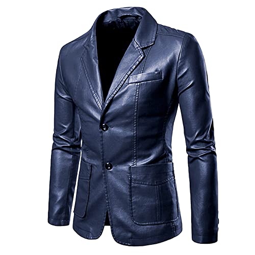 Raopuzi Herren Leder-Sakko Biker Lederjacke aus Herren schwarz Lederblazer ledermantel Herren Echtes Rindsleder Biker Jacke Vintage Herren Echtes Leder Biker Jacke (Blau, XL) von Raopuzi