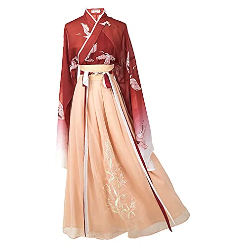 Raopuzi Langarm Hanfu Kleid Damen Traditionelles Chinesisches Hanfu-Kleid für Frauen Chinesisches Traditionelles Hanfu-Kleid Kostüm Cosplay Kostümanzug für Bühnenshow-Aufführungen Cosplay (Red, M) von Raopuzi