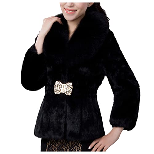 Raopuzi Mantel Damen Pelzmantel Kurz Winterjacke Langarm Kunstpelz Mantel Große Größen Elegant Faux Fell Jacke mit Gummiband Slim Fit Damenmantel Coat (Black, XXXXL) von Raopuzi