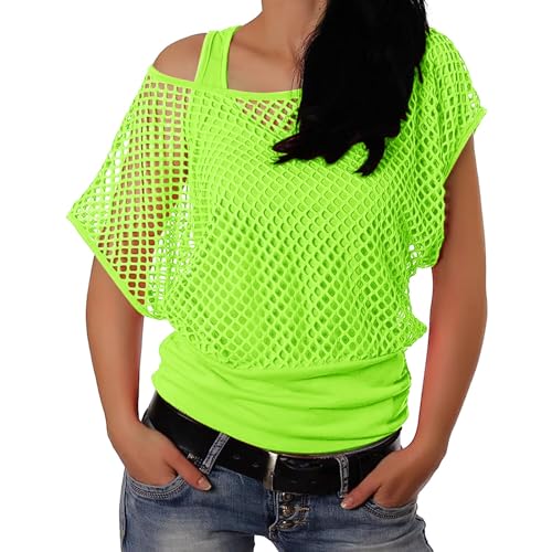 Raopuzi Netz Oberteil Frauen 80er Jahre Outfit Damen Netzshirt Netztop Netzhemd 90er Jahre Outfits Karneval Party Tops Netzoberteil Sommertops (Green, M) von Raopuzi