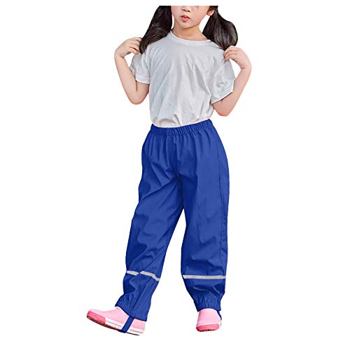 Raopuzi Regenhose Kinder Regenhose Mädchen Jungen, Fleece gefütterte Kinder Latzhose, Matschhose, Regenlatzhose gefüttert mit Reflektoren 86-128 (Blau, 110-116) von Raopuzi