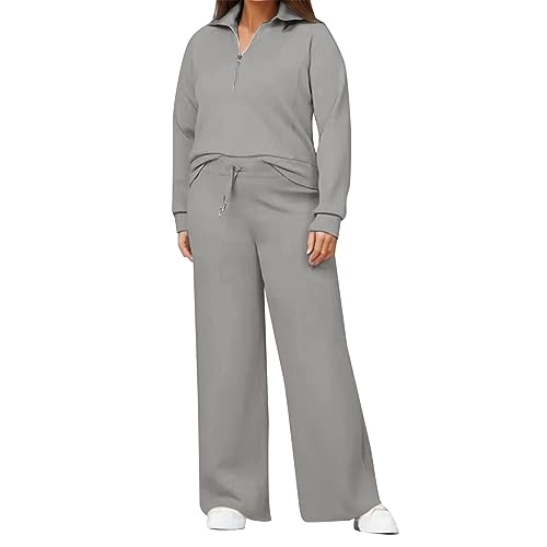 Sportanzug Damen Sportanzug Traingsanzug 2 Teilig Freizeitanzug Kapuzenpullover Freizeitanzug Kapuzenpullover Top+Lange Hose Sportswear 2 Stück Bekleidungsset Sport Hoodie Bekleidungsset (Grey, M) von Raopuzi