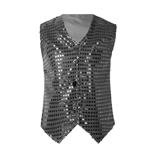 Unisex Jungen Pailletten Weste Glitzer Anzug Kinder Kurz Jacke Hip Hop Jazz Tanz Kostüm Festlich Party Hochzeit Performance Anzugsweste Tanzkostüm Performance-Kostüm von Raopuzi
