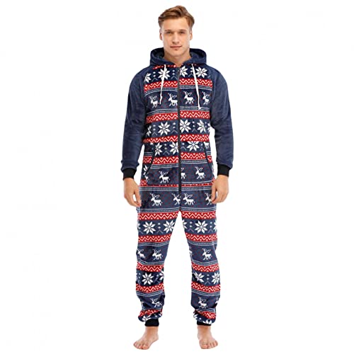 Weihnachten Sanft Flanell Fleece Overall Pyjama Langarm Hoodies Schlafanzug Einteiler Winter Thermo Homewear Schlafoverall Nachtwäsche Herren Jumpsuit Onesie mit Kapuze von Raopuzi