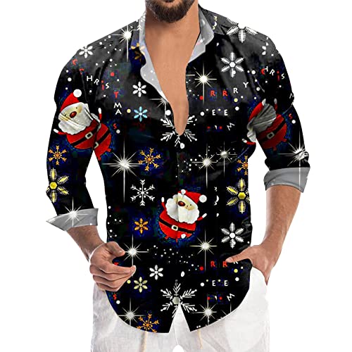 Weihnachtshemd Herren Lustig 3D Druck Weihnachtshemd Herren Hemden Christmas Shirt Freizeithemd Männer Weihnachten Sweatshirt Hemd Lustige Slim Fit Hemden Männer Tops Weihnachten Shirt (N, L) von Raopuzi