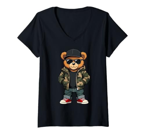 Damen Hip Hop Teddy Camouflage für Damen Jugend Herren T-Shirt mit V-Ausschnitt Damen Hip Hop Teddy Camouflage für Damen Jugend Herren T-Shirt mit V-Ausschnitt von Rap stylish bear