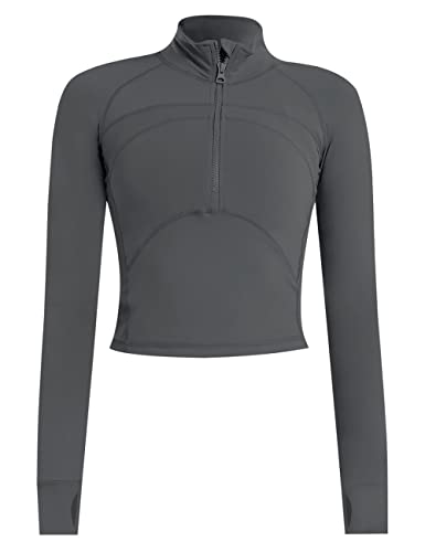 Laufjacke Damen Langarm Gym Zip Tops Sportjacke Running Jacken Yoga Fitness Sportshirt Atmungsaktive Sport Jacke Reißverschluss Trainingsjacke mit Daumenlöchern Stil 1–Dunkelgrau XS von Rapbin