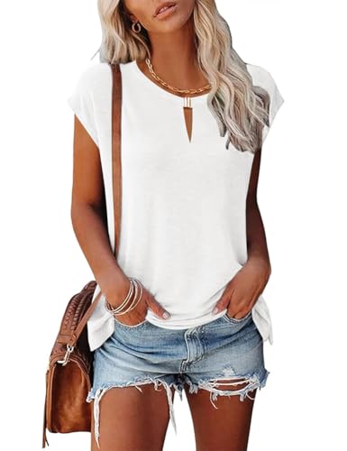 Rapbin Bluse Damen Elegant Kurzarm Oberteile Sommer Tunika Business Casual Oberteil Rundhals Shirt Casual Top Weiß XL Rapbin Bluse Damen Elegant Kurzarm Oberteile Sommer Tunika Business Casual Oberteil Rundhals Shirt Casual Top Weiß XL von Rapbin