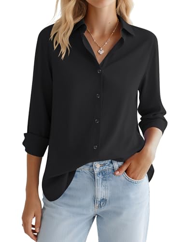 Rapbin Bluse Damen Oberteil Langarm Schwarz Blusenshirt Business Casual Hemdbluse Elegant Button-Down Shirts Schwarz M von Rapbin