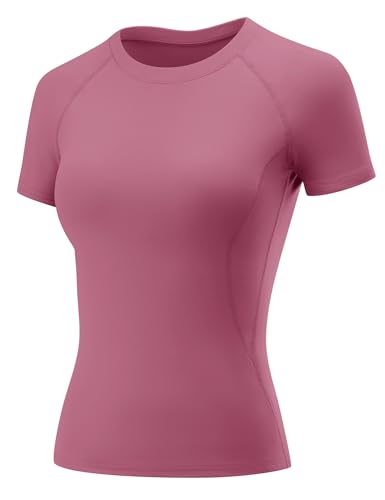 Rapbin Compression Shirt Damen Gym Tops Sport Oberteil Yoga Kurzarm Crop Top Sportshirt Leicht Fitness Oberteil mit Rundhalsausschnitt Graurosa XL von Rapbin