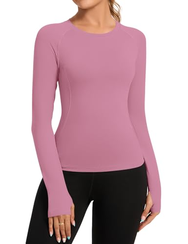 Rapbin Compression Shirt Damen Gym Tops Sport Oberteil Yoga Langarm Crop Top Sportshirt Leicht Fitness Oberteil mit Rundhalsausschnitt Graurosa XL von Rapbin