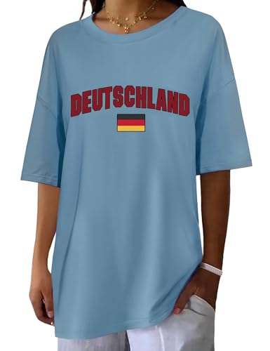 Rapbin Damen Bluse KurzarmSommer Oberteile Oversized T-Shirt PrintLocker Rundhalsshirt Tops (Blau,XXL) von Rapbin