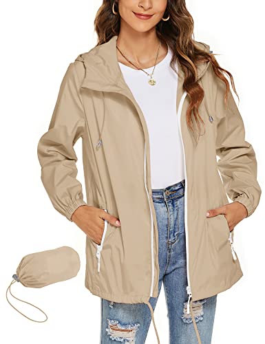 Rapbin Damen Jacke Sommer Wasserdicht Atmungsaktive Regenjacke Leicht Dünne Faltbare Regenmantel Laufjacke(Khaki,XXL) von Rapbin