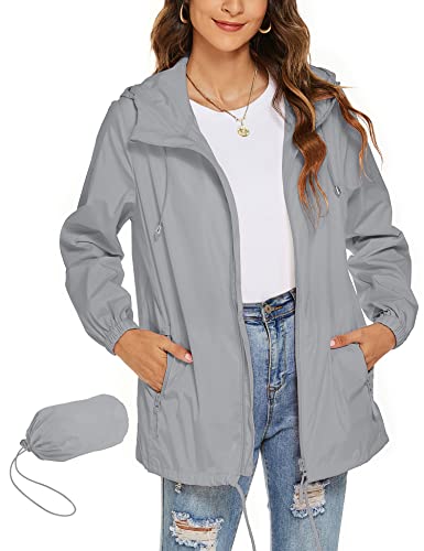 Rapbin Damen Jacke Sommer Wasserdicht Atmungsaktive Sommer Regenmantel Outdoor Wandern Reisen Faltbare Regenjacke(Grau,XXL) von Rapbin