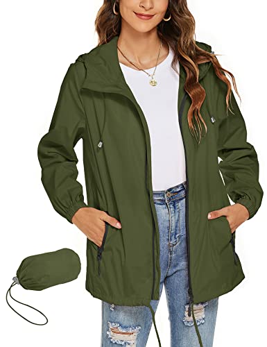 Rapbin Damen Jacke Übergangsjacke Wasserdicht Winddicht Faltbare Regenjacke Leicht Dünne Faltbare Regenmantel(Armee Grün,XXL) von Rapbin