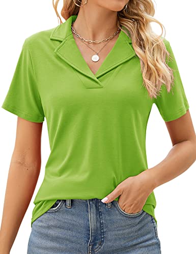 Rapbin Damen Poloshirts Reverskragen V Ausschnitt Kurzarm Bluse Elegant Casual Tunika Tops, Lindgrün, Groß von Rapbin