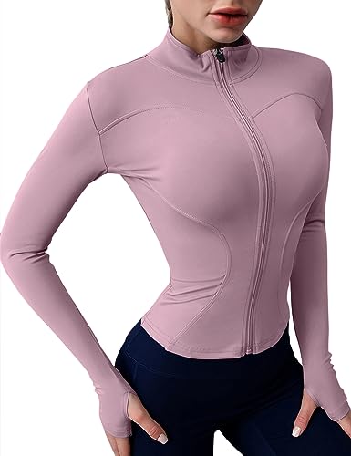 Rapbin Damen Sportjacke Laufjacke Langarm Trainingsanzug Slim Fit Yoga Fitness Oberteil Joggingjacken Workout Jacke mit Daumenlöchern Stil 2–Hellviolett XS von Rapbin