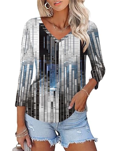 Rapbin Damen V-Ausschnitt Bluse 3/4 Ärmel Tunika Damen Blusen Locker Longshirt Tops von Rapbin