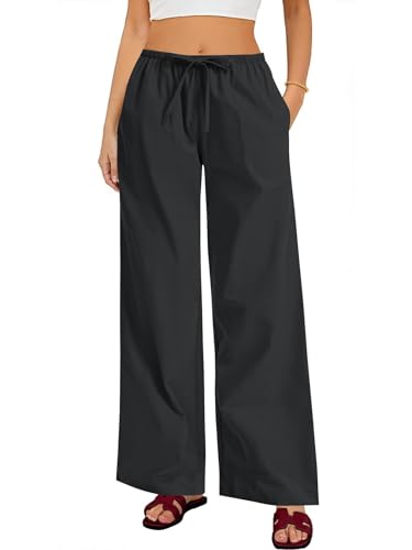 Rapbin Leinenhose Damen Sommerhose Musselin Lang Leichte Palazz Hose Elegant Freizeithose Loose 2025 (M, Schwarz) von Rapbin