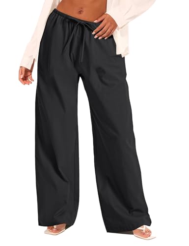 Rapbin Leinenhose Damen Sommerhose Musselin Lang Leichte Palazz Hose Elegant Freizeithose Loose 2025 (S, Schwarz) von Rapbin