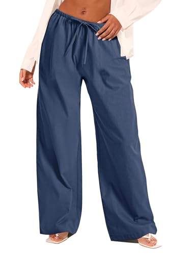 Rapbin Leinenhose Damen Sommerhose Musselin Lang Leichte Palazz Hose Elegant Freizeithose Loose 2025 von Rapbin